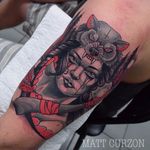 Wolf Cowl Tattoo by Matt Curzon #animalcowl #cowltattoo #woman #lady #wolf #wolfcowl #neotraditional #MattCurzon