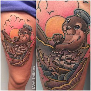 Cute tattoo #JessicaAnnWhite #otter #teacup #ship #neotraditional #illustrative #ottertattoo