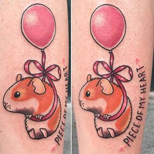 Guinea pig going on a balloon ride. Tattoo by Meri. #traditional #cute #guineapig #balloon #Meri #tattoosbymeri