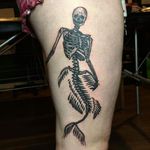 Blackwork mermaid skeleton tattoo by Bex Fisher #BexFisher #blackwork #blkwrk #skull #skeleton #mermaid