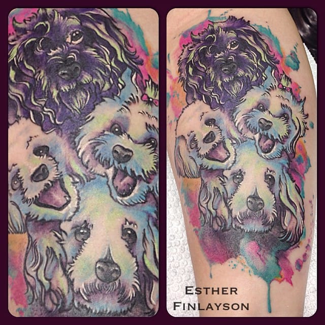 Tattoo uploaded by Stacie Mayer • A watercolor poodle family portrait  tattoo by Esther Finlayson. #watercolor #poodle #dog #neotraditional  #EstherFinlayson • Tattoodo