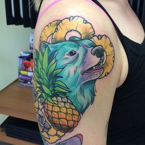 Pineapple tattoo by Samantha Tyson. #fruit #pineapple #bear #SamanthaTyson