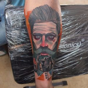 Bearded man tattoo by Tobias Burchert. #TobiasBurchert #traditionalartstyle #softpastel #contemporary #sketch #man #beard