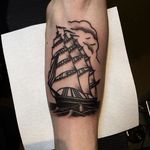 Ship Tattoo by William Roos #ship #maritime #blackworkship #blackwork #blackink #traditional #traditionalblackwork #classicblackwork #WilliamRoos