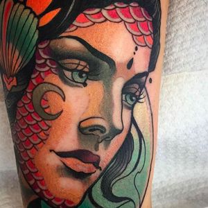 Awesome detail on this tattoo by Sam Clark. #neotraditional #samclark #girl