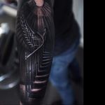 Staircase tattoo by Alexander D. West #AlexanderDWest #blackandgrey #realistic #3D #staircase