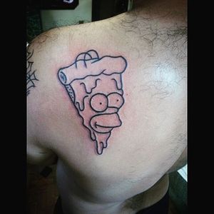 Homer's Pizza Face, by Paty Bitencourt #PatyBitencourt #funnytattoo #pizza #homersimpson