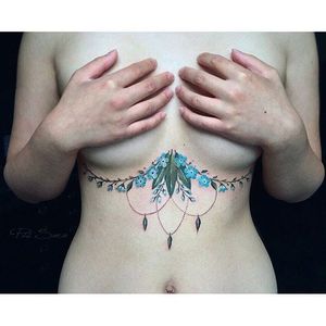 Underboob tattoo by Pis Saro. #PisSaro #floral #placement #flower #ladies #women #ideas #gorgeous #underboob