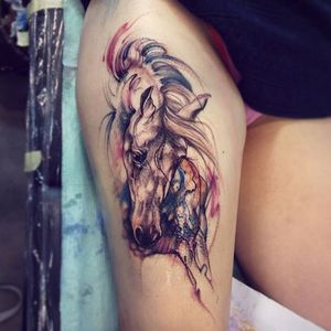 Watercolor Horse Tattoo by Mi Be #horse #horsetattoo #watercolor #watercolorhorse #watercolorhorsetattoo #watercolortattoos #MiBe