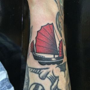 Junk Ship Tattoo by @tattooist_nananov #junkship #junkboat #junk #asianboat #chineseboat #chineseboats #chinesetattoo #nananov