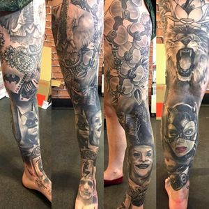I wish I loved anything as much as this person loves Batman Returns! By Kevin Wilson at Cape Diem Tattoo Studio, Dundee, Scotland (via IG—kevinwilsontattoos) #KevinWilson #legsleeve #Batman #DannyDevito #Catwoman #Penguin