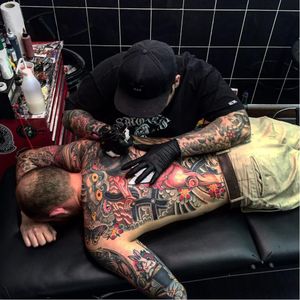 Work in progress, Tattoo artist Daryl Williams #DarylWilliams #tattooing #traditional #traditionaltattoos #backpiece