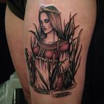 Neo-traditional medieval princess tattoo by Hilary Jane. #HilaryJane #neotraditional #nature #grecian #floraandfauna #princess #medieval