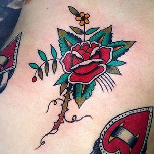 Rose Tattoo by Dustin Stemen #rose #traditionalrose #redrose #roses #classicrose #traditional #DustinStemen