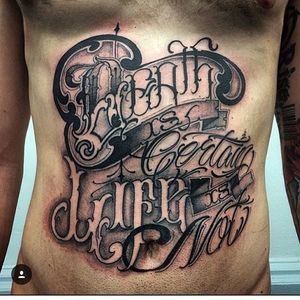 Lettering Tattoo by Big Meas #lettering #script #blackandgrey #BigMeas