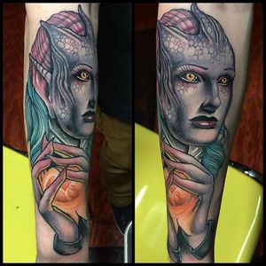 Alien woman tattoo. #JustinHarris #neotraditional #sinister #alien #woman