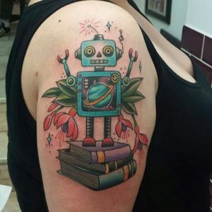 A bookworm robot. (via IG - inkagetattoo) #Robot #RobotTattoo #RobotTattoos