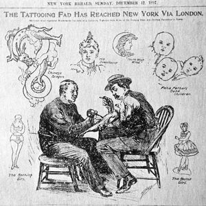 Rendering of O’Reilly (left). “The Tattooing Fad has Reached New York via London.” New York Herald, December 12, 1897. #Historical #Tattooing #SamOReilly #TattooMachine