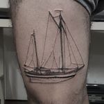 Yacht tattoo by Arthur Perfetto. #ArthurPerfetto #blackwork #yacht #nautical
