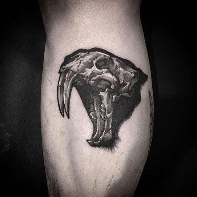 saber tooth tiger skull tattoo