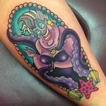 Love the purples and teals of this Ursula Tattoo by Sarah K @SarahKTattoo #SarahKTattoo #SouthAustralia #Neotraditional #Colorful #Pop #bright_and_bold #Neotraditionaltattoo #Ursula #TheLittleMermaid #DisneyTattoo