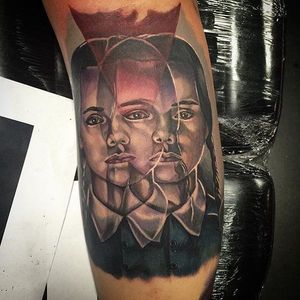 Cool effects on this Wednesday Addams Tattoo by Steve Pelkey #StevePelkey #Wednesday #Addams #AddamsFamily