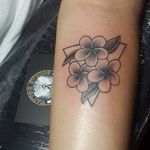 Triangle and Frangipani Tattoo by Angel Ink Bali #frangipani #plumeria #trinagle #AngelInkBali #blackandgrey #flower