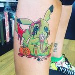 Halloween-themed zombie Pikachu by Marie Lowe via IG @missrietattoo #zombie #halloween #pikachu #pokemon #pokemongo #pokemonart #MarieLowe