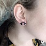 Earlobe tattoo by Morgane Jeane @inkbymo/Instagram #earlobe #small #cute #minimalistic #blackwork #MorganeJeane
