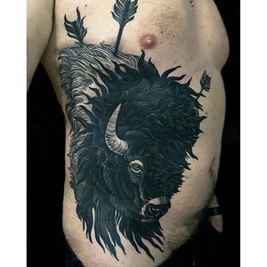 Buffalo Tattoo by Rakov #Buffalo #BuffaloTattoo #Bison #AmericanTraditional #Traditional #Rakov