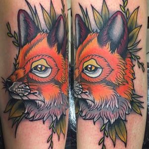 Beautiful colorful fox tattoo by Maddison Magick #MaddisonMagick #color #fox #animal