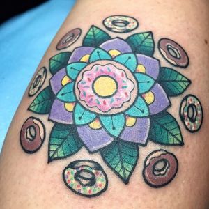 Mandala tattoo by Alex Strangler. #AlexStrangler #mandala #donut