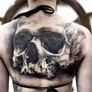 Skull tattoo by Luke Sayer #LukeSayer #blackandgrey #realistic #horror #skull