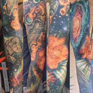 The Serenity made into this sci-fi sleeve via instagram blackra33it #firefly #serenity #josswhedon #scifi #colorful #space