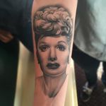 Lucille Ball portrait tattoo by Jay Quarles. #portrait #blackandgrey #realism #LucilleBall #JayQuarles