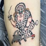 Crazy grandma tattoo by scumboy666 #Scumboy666 #funnytattoos #color #traditional #grandma #oldlady #fart #oxygen #smoking #polkadots #lady