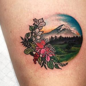 Mountain tattoo by Lauren Winzer. #Lauren Winzer #girly #mountain