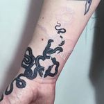 White ink tattoo by Mirko Sata. #MirkoSata #whiteink #serpent #rose #snake
