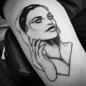 Eerie portrait tattoo by Matt Pettis #MattPettis #blckwrk #btattooing #portrait #dotshading #blackwork