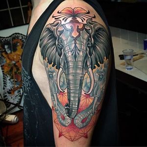 Sacred geometry neo traditional elephant by Kat Abdy. #neotraditional #KatAbdy #sacredgeometry #elephant