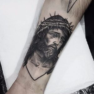 Jesus Christ tattoo by Planoc #Planoc #monochrome #monochromatic #blackandgrey #dotwork #blackwork #jesuschrist #jesus #christ