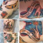 Several Arrested Development tattoos done on a single client by Jae Audette (Ig—jaeaudette1776). #ArrestedDevelopment #BananaStand #ForgetMeNows #JaeAudette #LooseSeal #NeverNude #traditional