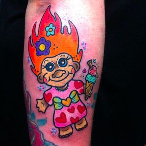 Cute ice cream troll doll tattoo by @roxyryder #troll #trolldoll #trolldolltattoo #vintagetattoo