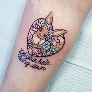 Girly Eeevee tattoo by Carla Evelyn. #pokemon #eevee #cute #critter #anime #videogames #kawaii #girly #CarlaEvelyn