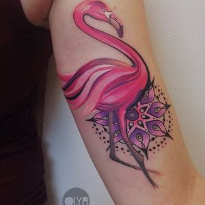 Flamingo Tattoo by Olya Levchenko #flamingo #watercolor #watercolorartist #contemporary #colorful #OlyaLevchenko