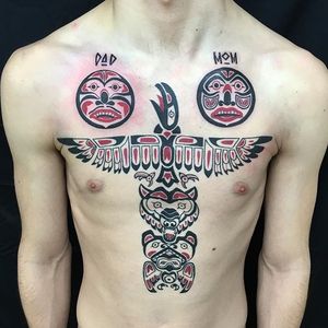 Haida tattoos by Alex Duquette #Haida #AlexDuquette #totem #animals #chestpiece #haidatattoo