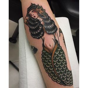 Mermaid Tattoo by Kathryn Ursula #Traditional #TraditionalTattoos #OldSchool #KathrynUrsula #mermaid