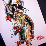 Angel and Dragon via instagram electricmartina #flashart #traditional #dragon #angel #MartinaEkenberg #artshare #FlashFriday