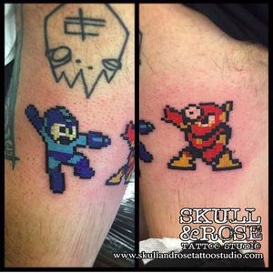 Mega-Man and Metal-Man underneath a Tankcrimes logo!? I'd hang out with this person! By Chris Thayer (via IG -- christhayer) #christhayer #megaman #metalman #tankcrimes #8bittattoo