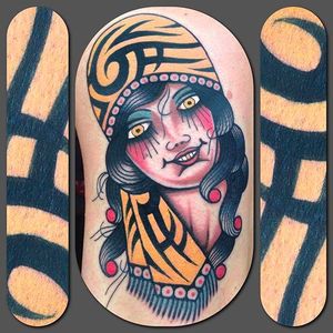 Trbal Gypsy girl tattoo by Francesco Garbuggino @fra_inkroll_tattoo #FrancescoGarbuggino #Neotraditional #Gypsy #Girls #Girl #Lady #tribal